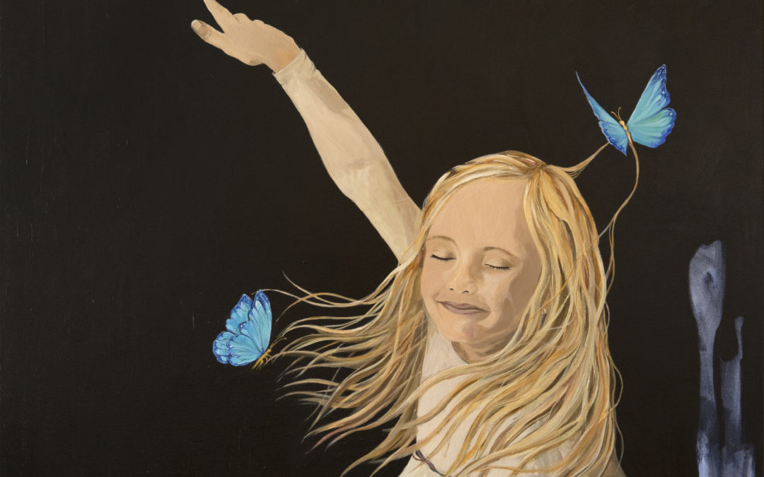 Painting of a girl with butterflies