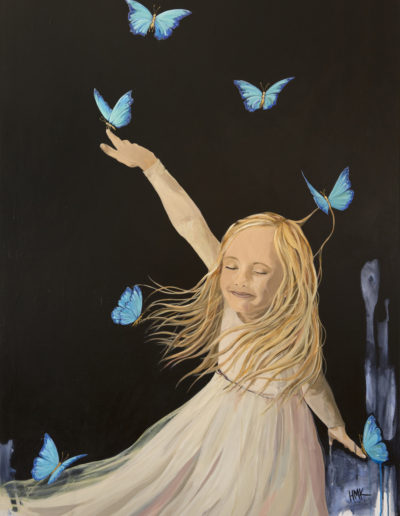 Painting of a girl with butterflies