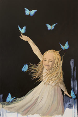 Painting of a girl with butterflies